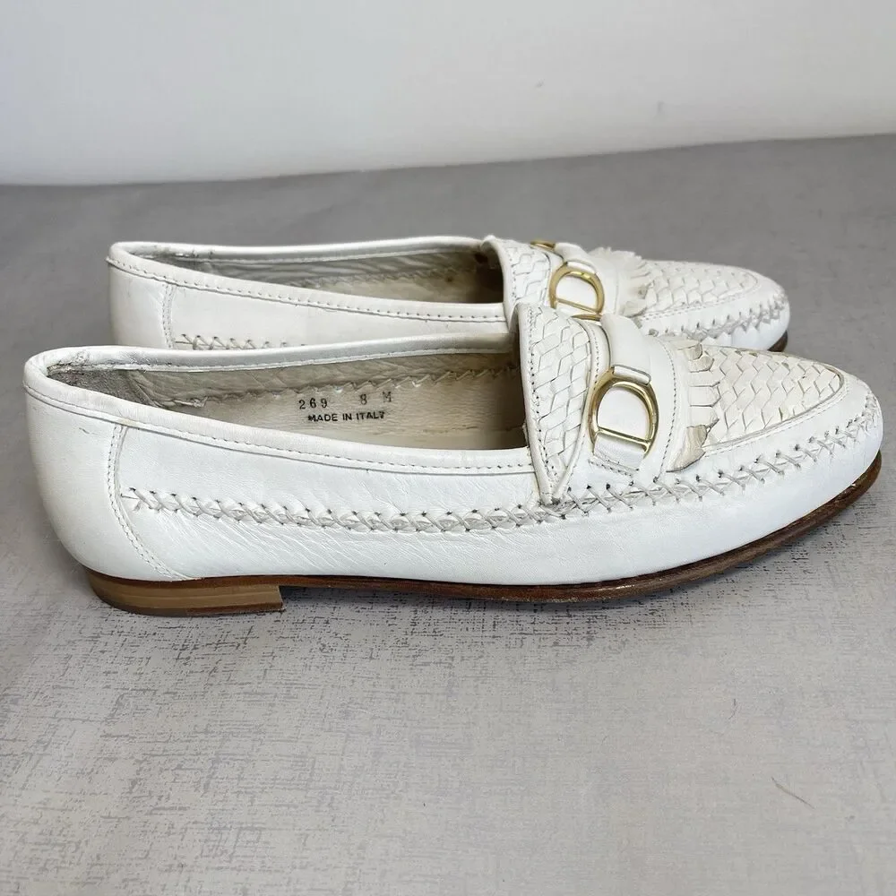 David Eden White Leather Kilt‎ Loafers Shoes 8 M Made in Italy Preppy Resort